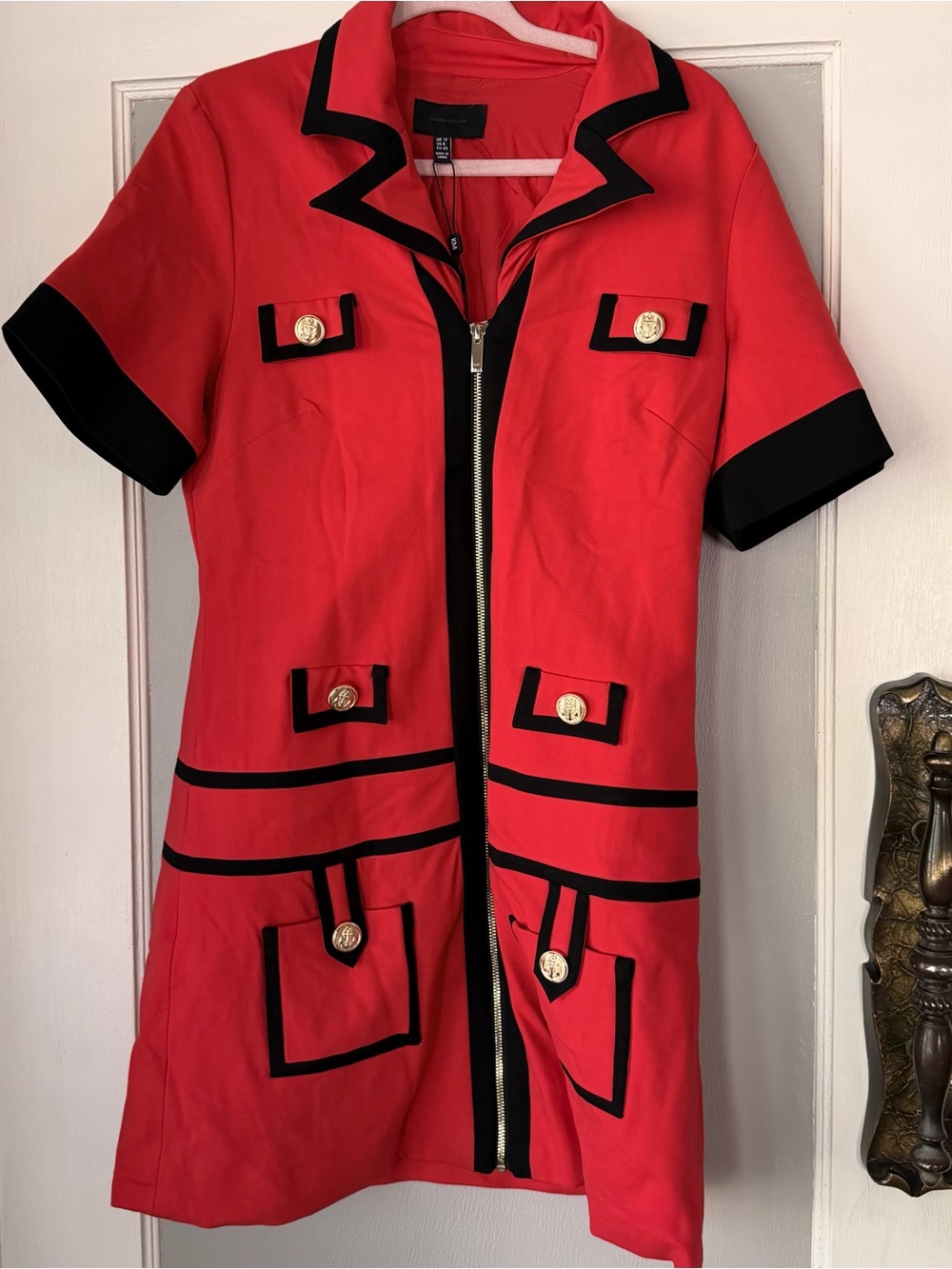 NWT Karen Millen red black collared zip dress
